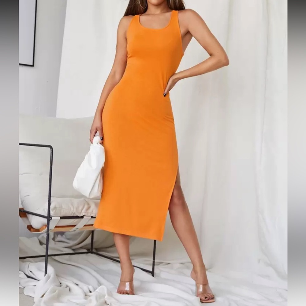 Orange Sleeveless Dress with crisscross back